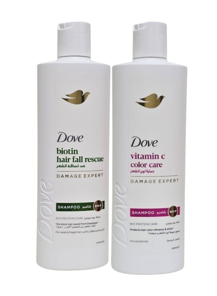 دوف شامبو بيوتين لإنقاذ الشعر من التساقط 400 مل وشامبو فيتامين سي للعناية بالشعر المصبوغ 400 مل